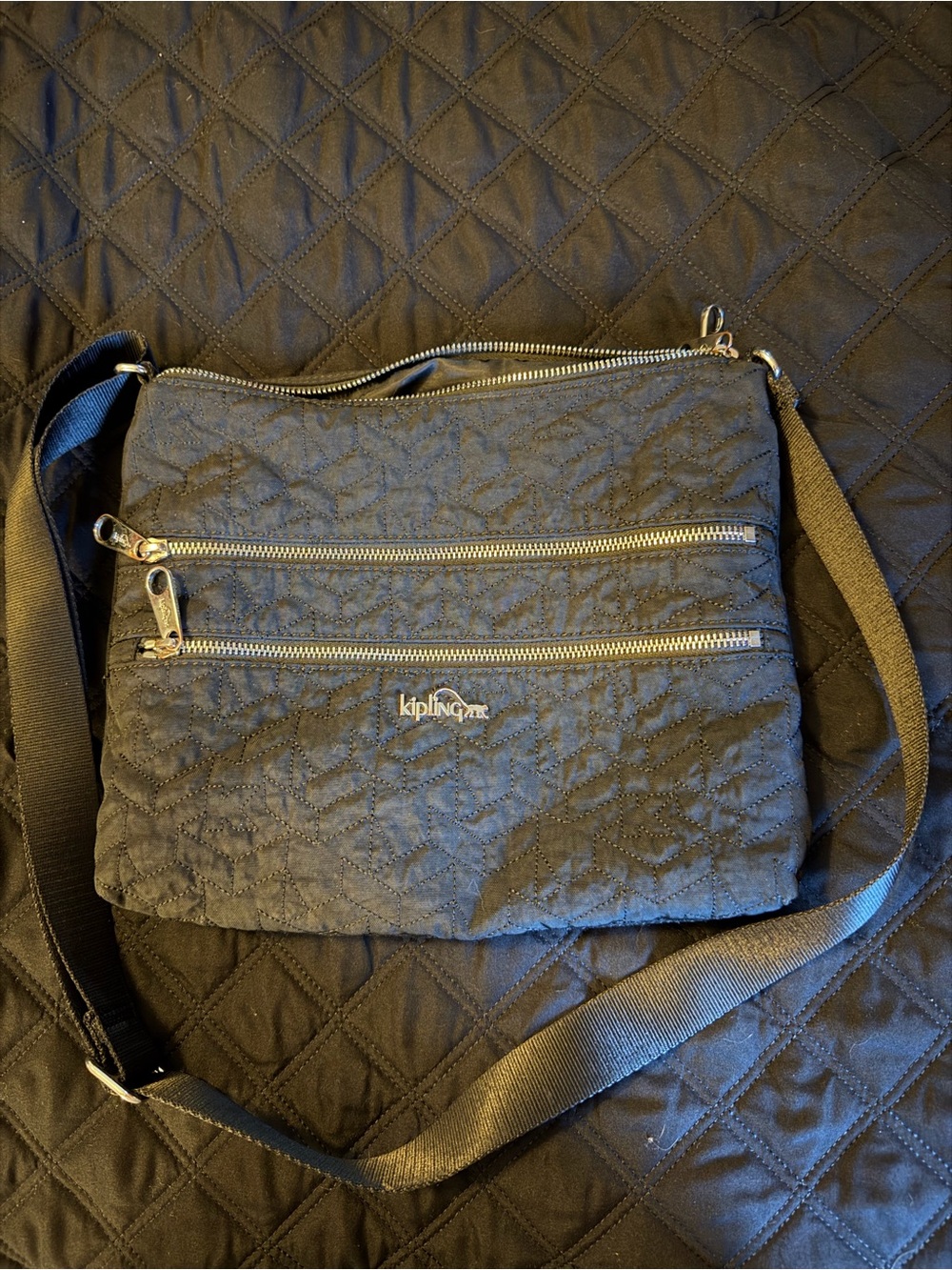 Kipling Black Quilted Crossbody Messenger Bag